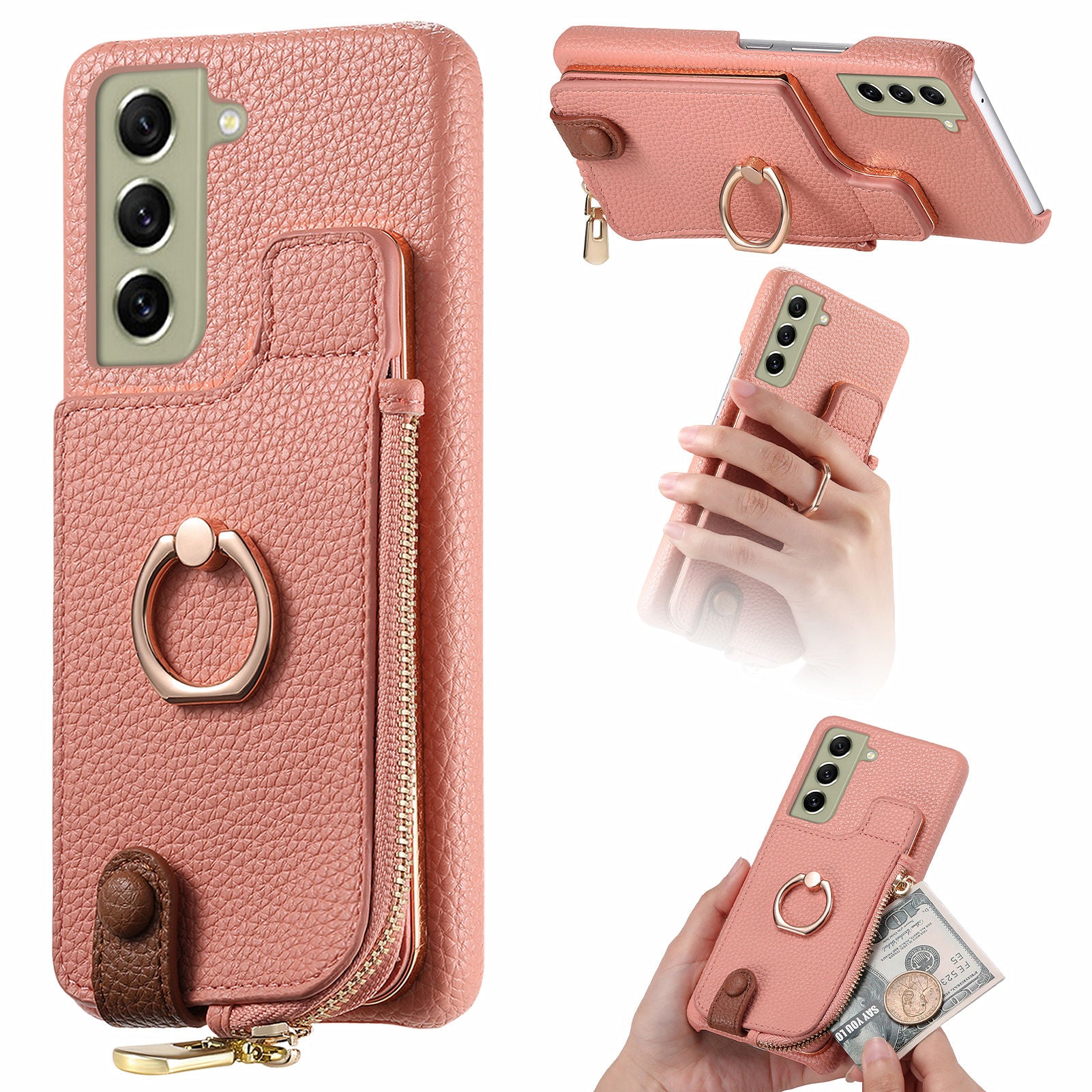 Y3 for Samsung Galaxy S21 FE 5G Drop-proof Case Ring Kickstand Leather Phone Cover with Zipper Pocket Y3 for Samsung Galaxy S21 FE 5G Drop-proof Case Ring Kickstand Leather Phone Cover with Zipper Pocket